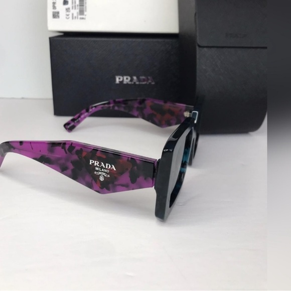 Authentic New PRADAAcetate Symbole Sunglasses SPR 23Y Slate Grey Purple - Picture 3 of 4